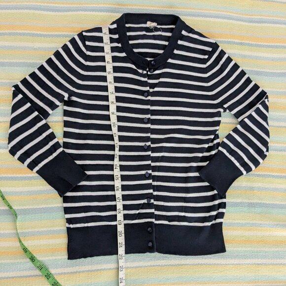 J. Crew Navy blue and white striped 3/4 sleeve cardigan Small - Picture 6 of 11